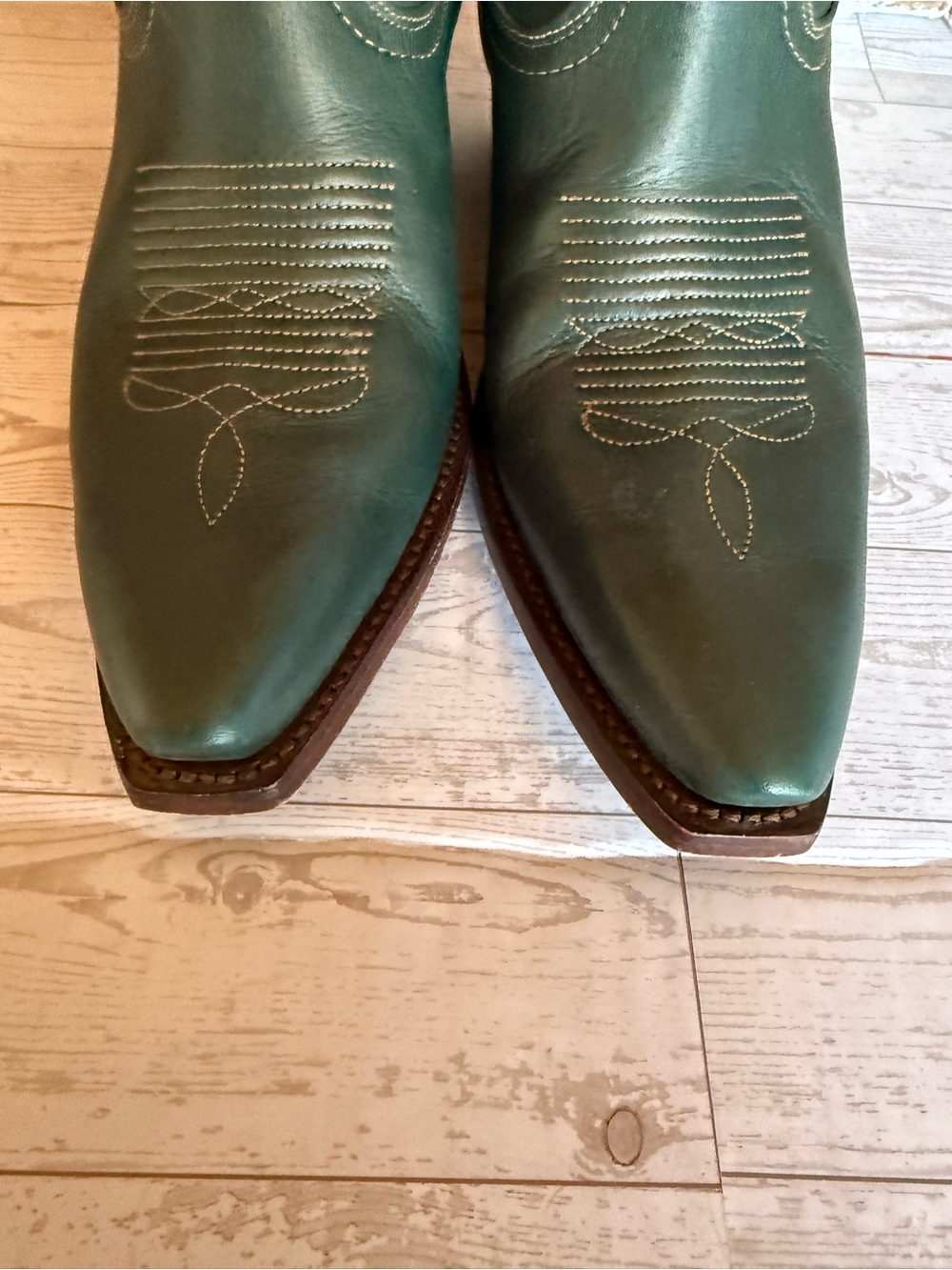 Tecovas Teal Green Embroidered Leather Heeled Cowboy Boots - Picture 5 of 7